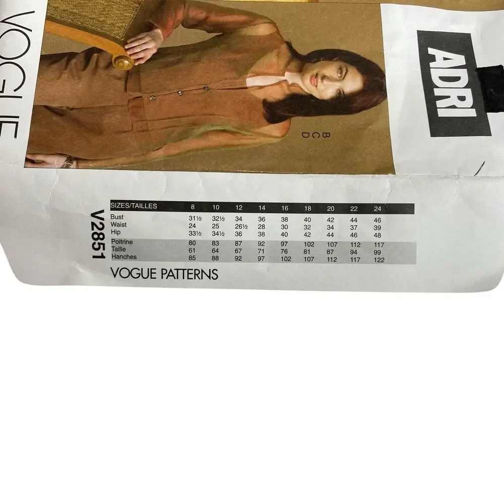Vintage ADRI VOGUE Sewing Pattern V2851 Shirt Jacket Top Pants 14, 16, 18 UC